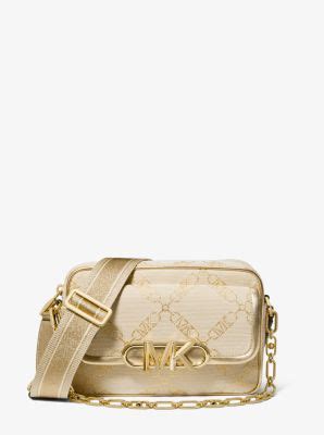 michael kors 32kpvy t401030|Parker Medium Empire Logo Jacquard Straw Crossbody Bag.